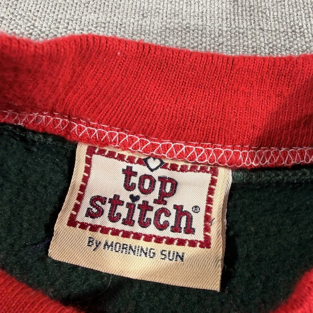 Top Stitch Sweatshirt Womens L Green Good Christmas Tree Vintage Morning Sun - Picture 3 of 8